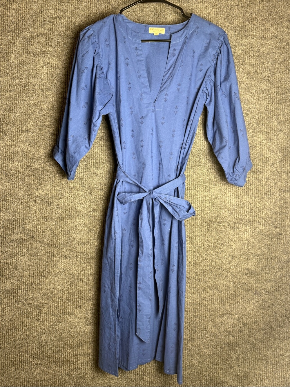 Beastly Threads Royal Staghorn Puff Sleeve Organic Cotton Dress Size Small Blue